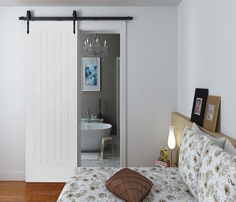 Arrowhead Black Sliding Track & Door - White Mexicano Door - Primed