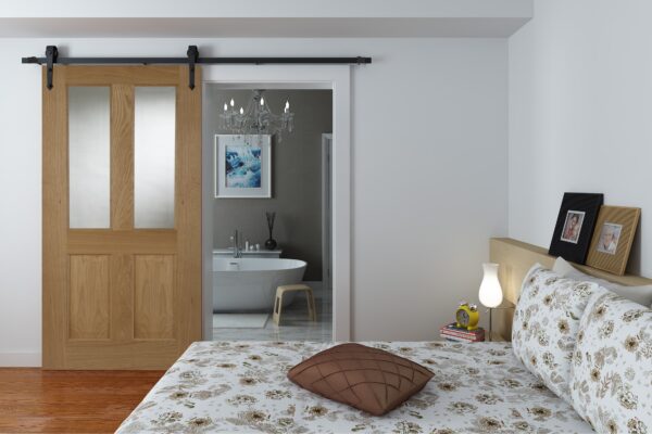 Face Mounted Arrowhead Hanger Black Sliding Track & Door – Oak Oxford 2 Light