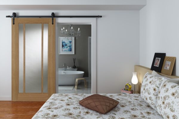 Face Mounted Arrowhead Hanger Black Sliding Track & Door – Oak Salisbury 3 Light – Unfinished
