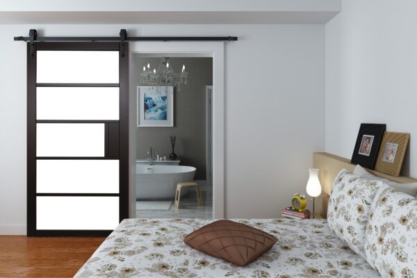 Face Mounted Arrowhead Hanger Black Sliding Track & Door – Industrial Venice – Black Primed