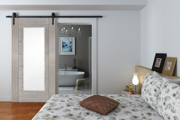 Face Mounted Arrowhead Hanger Black Sliding Track & Door – Light Grey Corsica 1 Light