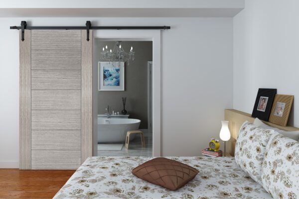 Face Mounted Arrowhead Hanger Black Sliding Track & Door – Light Grey Corsica