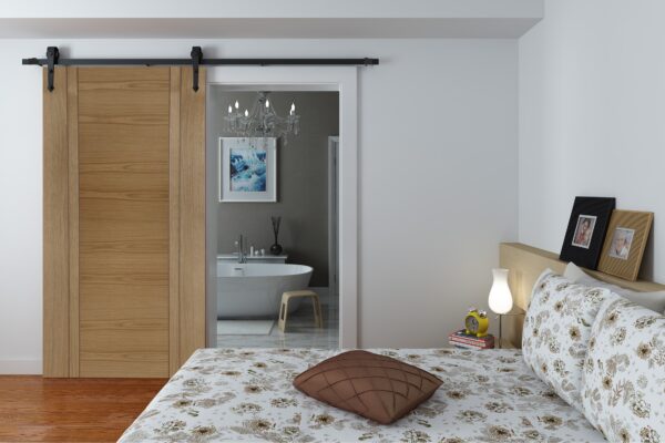 Face Mounted Arrowhead Hanger Black Sliding Track & Door Oak Capri