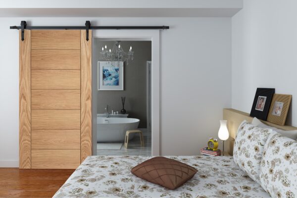 Face Mounted Arrowhead Hanger Black Sliding Track & Door – Oak Corsica