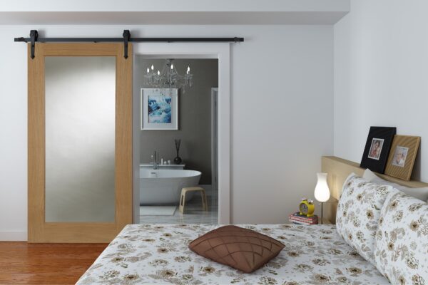 Face Mounted Arrowhead Hanger Black Sliding Track & Door – Oak Pattern 10