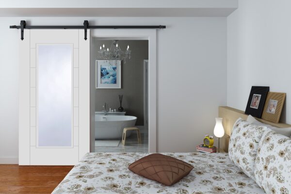 Face Mounted Arrowhead Hanger Black Sliding Track & Door – White Corsica 1 Light