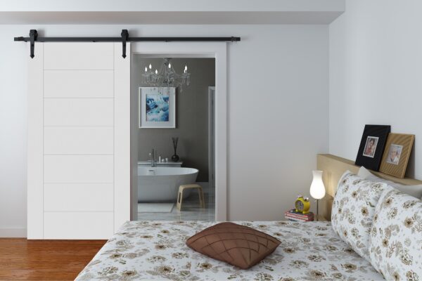 Face Mounted Arrowhead Hanger Black Sliding Track & Door – White Corsica