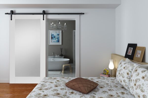 Face Mounted Arrowhead Hanger Black Sliding Track & Door – White Shaker 1 Light